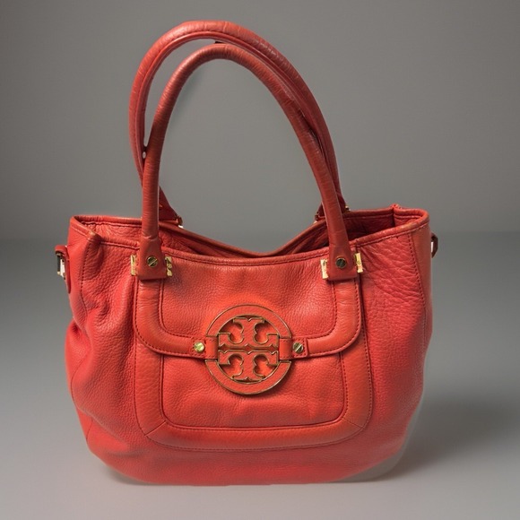 Tory Burch Handbags - Tory Burch Amanda Red/Orange Pebble Leather Logo Hobo Shoulder Bag No Strap
